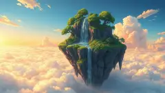 A floating island under a bright sky, generated scene art